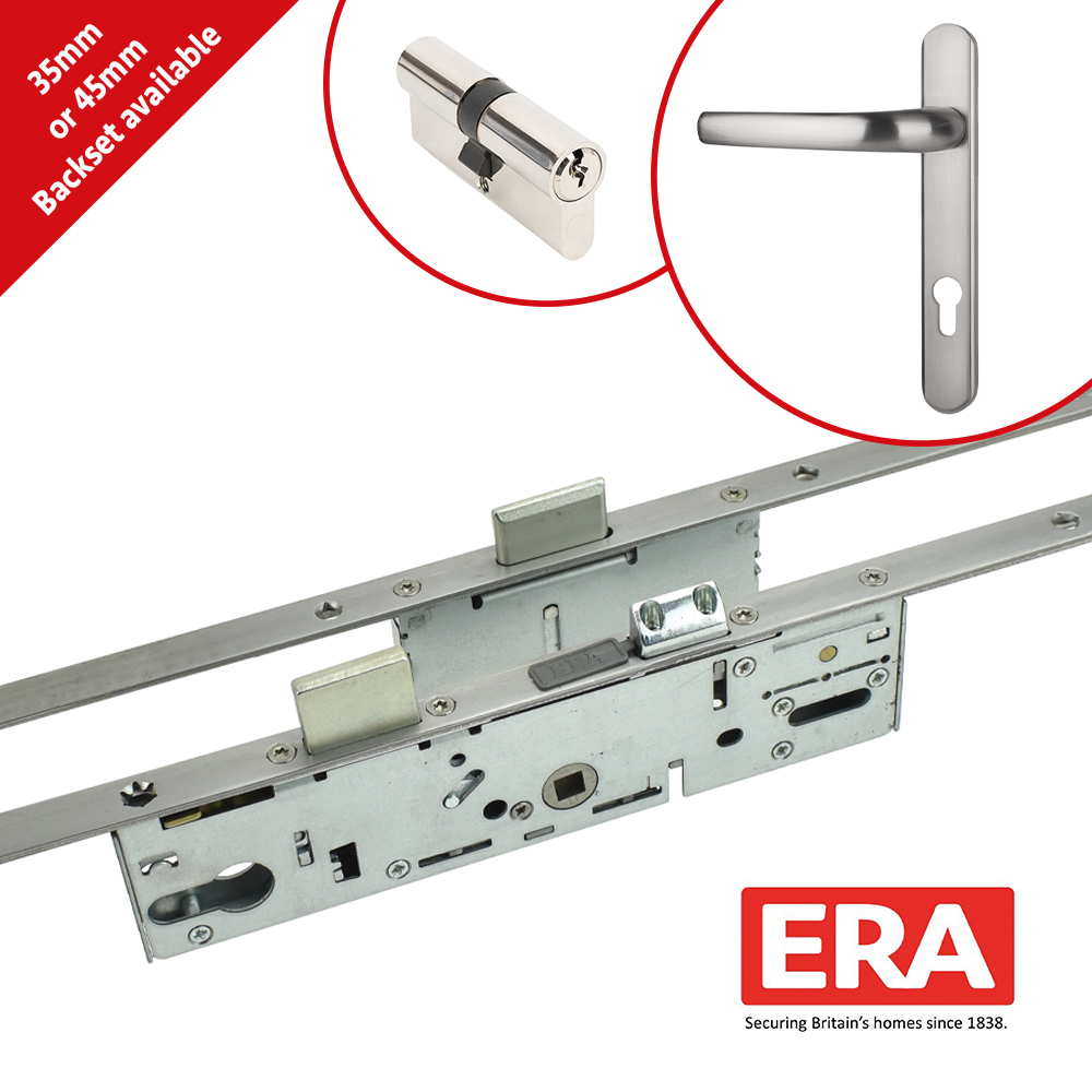 ERA 2 Deadbolt Front Door Lock Kit with Door Cylinder & Alpine Door Handle - Enduro Steel (35mm Backset)